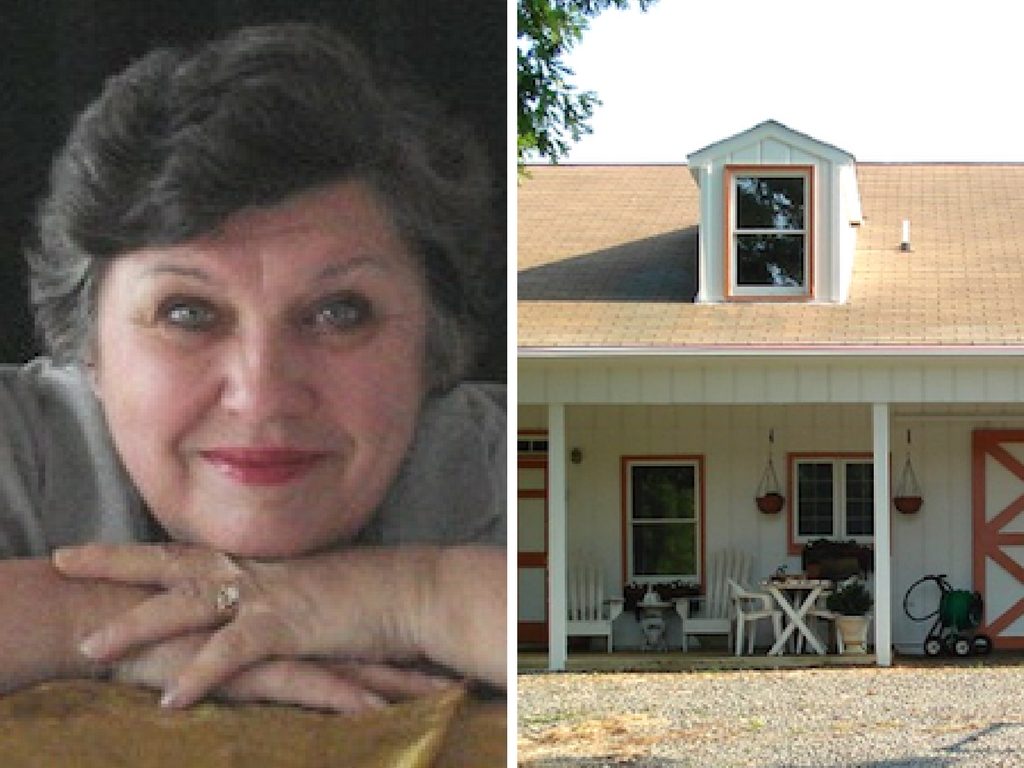 Photo of a lady in a collage next to a house with a porch and a dormer where Paul Henry Windows installed a replacement window in a dormer